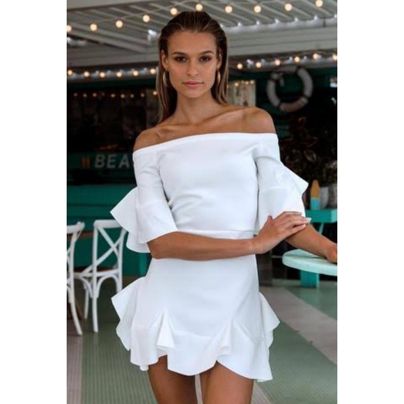 MAURIE & EVE Jagger Dress *white off shoulder mini size 10 NEW WITH TAGS* - Picture 2 of 6